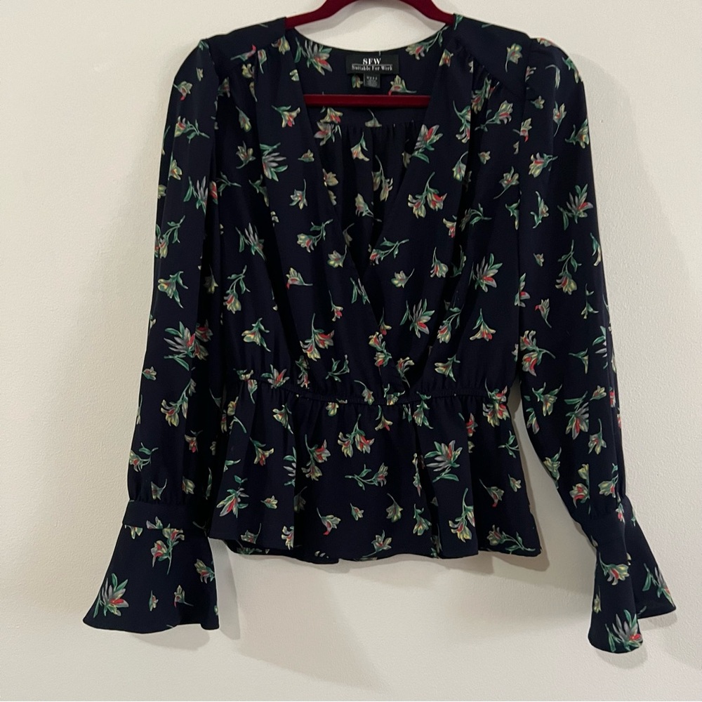 SFW Floral Crop Long Sleeve Blouse